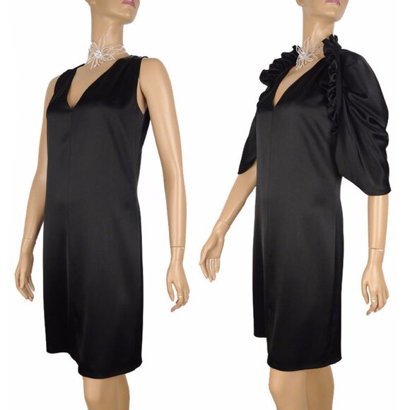 BALENCIAGA DRESS WITH CAPELET SHRUG BLACK PERFECT LBD FR 38 US 6 - Picture 1 of 8